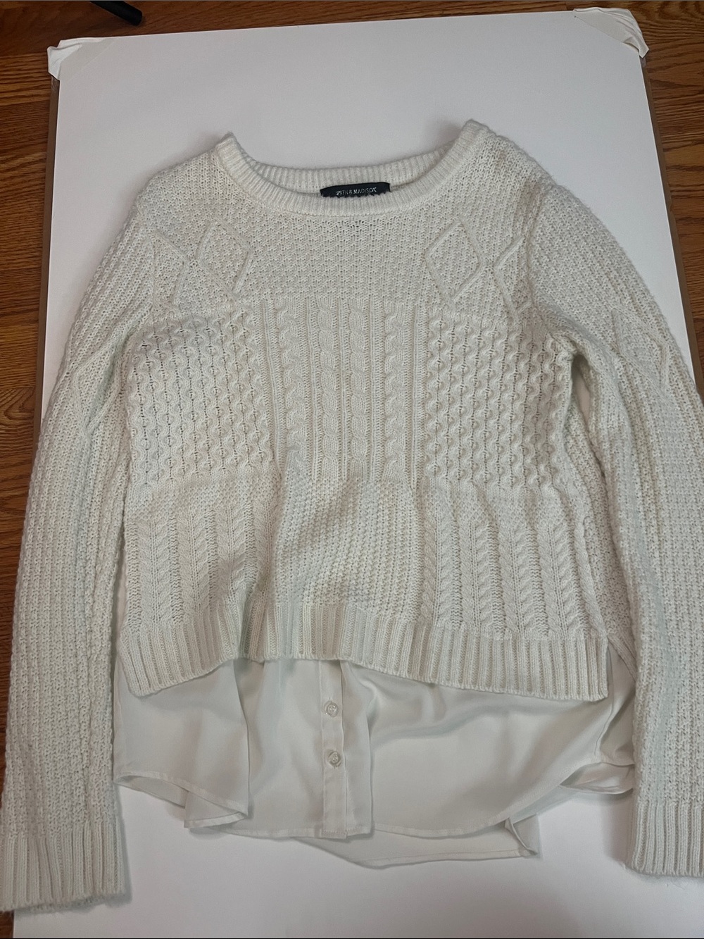 89th & Madison Cream Cable-Knit Layered Crewneck Sweater